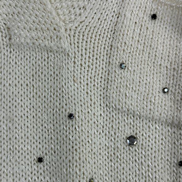 80's Sweater Nannell Cream and Rhinestone Open Weave Short Sleeve Sweater Large - Picture 4 of 7